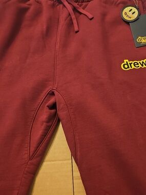 NEW Drew House XL Unisex Maroon Sweatpants Joggers with Yellow Logo